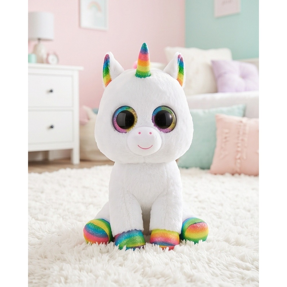 Ty Beanie Boos Pixy White Unicorn Rainbow Horn Hooves Large Plush 20 Inch 2017